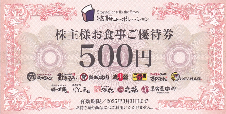 焼肉きんぐ・丸源ラーメン(物語コーポレーション)株主優待券(500円券)(7枚綴冊子)(2025.3.31)